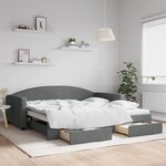 vidaXL Lit de jour avec gigogne et tiroirs gris foncé 100x200 cm tissu
