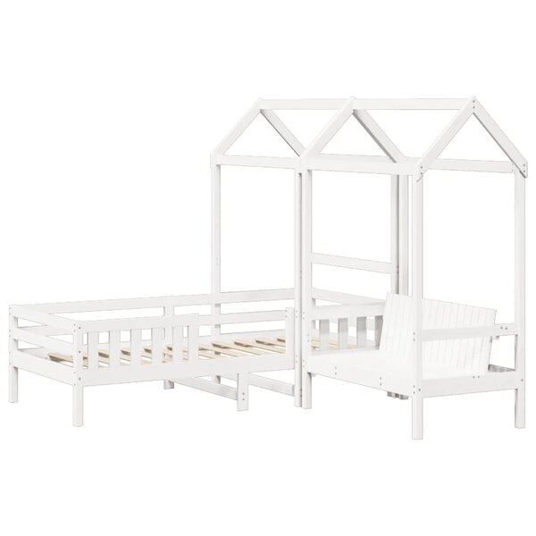 vidaXL Ensemble de lit et de banc avec toit 90x190 cm bois massif pin