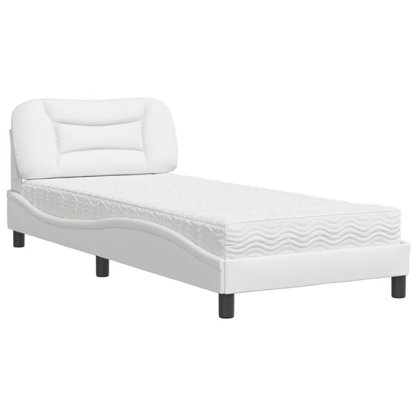 vidaXL Lit avec matelas blanc 90x200 cm similicuir
