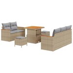 Ensemble de Canapé de Jardin 8 pièces avec Coussins Beige Poly Rotin Acacia