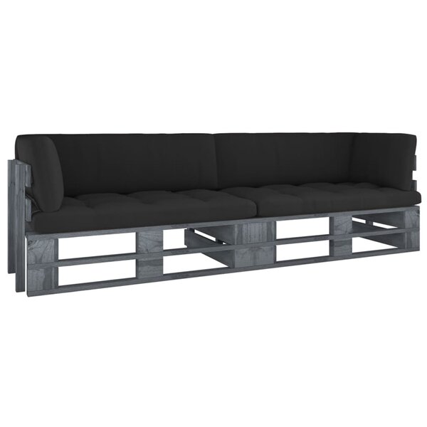 vidaXL Canapé palette 2 places avec coussins Pin imprégné de gris