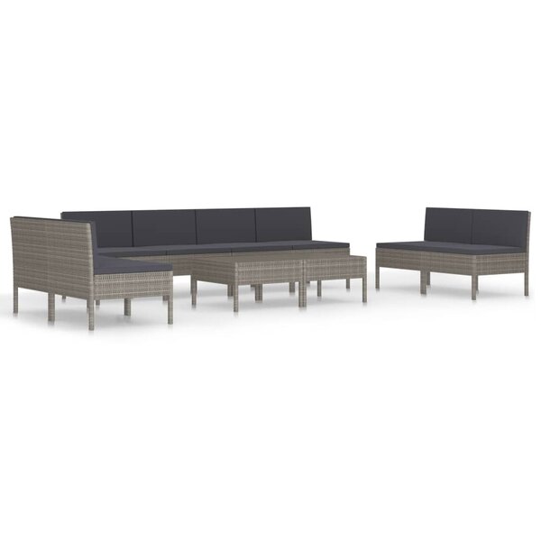 vidaXL Salon de jardin 10 Pièces avec coussins Résine tressée Gris