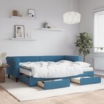 vidaXL Lit de jour avec gigogne et tiroirs bleu 80x200 cm velours