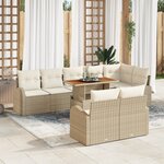 vidaXL Set de jardin 9 pièces avec coussins en beige poly rattan et acacia