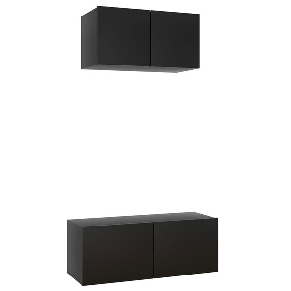 vidaXL Ensemble de meuble TV 2 Pièces Noir Bois d'ingénierie
