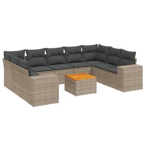 vidaXL Salon de jardin avec coussins 10 Pièces gris résine tressée