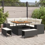 Ensemble de Canapés de Jardin 8 Pièces avec Coussins Noir Rattan Poly Acacia