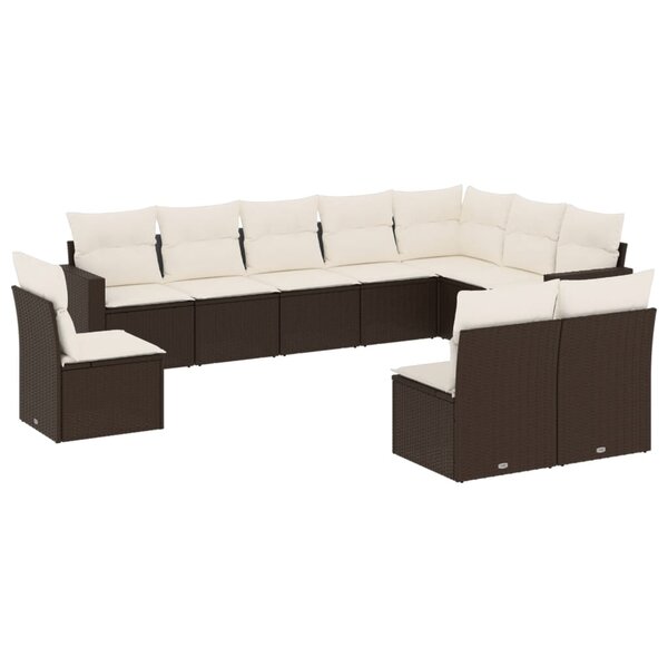 vidaXL Salon de jardin 10 Pièces avec coussins marron résine tressée