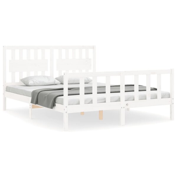 vidaXL Cadre de lit avec tête de lit blanc King Size bois massif