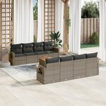 vidaXL Salon de jardin 9 Pièces avec coussins gris résine tressée