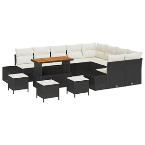 vidaXL Ensemble de canapé de jardin avec coussin 13 Pièces Noir polyrotin