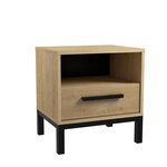 Lit adulte 140 x 190/200 cm - 2 chevets + armoire - Mélaminé - chêne Hamilton