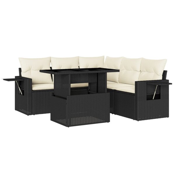 vidaXL Salon de jardin 6 Pièces avec coussins noir résine tressée