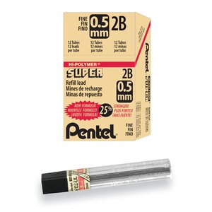Etui de 12 mines HI-POLYMER SUPER 0 5 mm 2B x 12 PENTEL