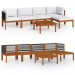 vidaXL Salon de jardin 6 Pièces avec coussins Crème Bois d'acacia solide