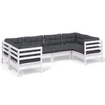 vidaXL Salon de jardin 6 Pièces avec coussins blanc bois de pin