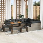 Ensemble de canapé de jardin vidaXL 13 pièces avec coussins gris poly rattan acacia