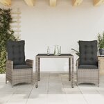 vidaXL Ensemble à manger de jardin 3 Pièces coussins gris résine tressée