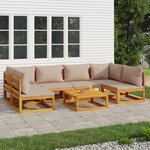 vidaXL Salon de jardin 7 Pièces avec coussins taupe bois massif