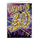 MAXI Grande Carte Géante XXL pour ANNIVERSAIRE 30 ANS Mixte H/F + Enveloppe format 32x23cm - Chiffres Nombre Doré Fêter Musique Ambiance Disco Électro Faisceaux Lumineux - Fabriqué en France MX-5030