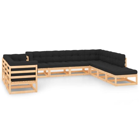 vidaXL Salon de jardin 10 Pièces avec coussins anthracite Pin massif