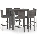 vidaXL Ensemble de bar d'extérieur 7 Pièces coussins Résine tressée Gris