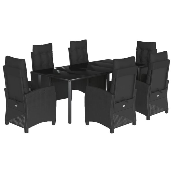 vidaXL Ensemble à manger de jardin coussins 7Pièces Noir Résine tressée