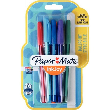 Pochette de 8 stylos bille PaperMate InkJoy 100 pointe coloris assortis fun