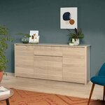 Buffet bas 4 portes + 1 tiroir - Panneaux de particules - chêne Dakota - Betty - 185 x 46 x 85 5 cm