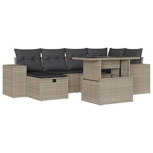 vidaXL Salon de jardin avec coussins 7 Pièces gris clair résine tressée