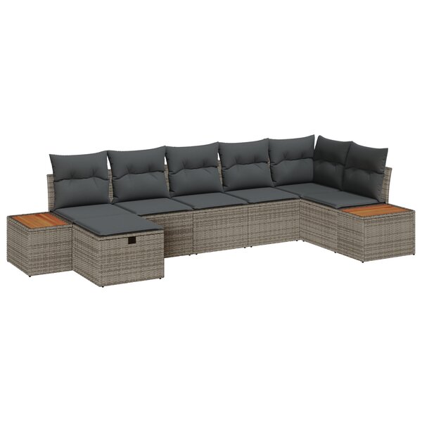 Ensemble de canapé de jardin 7 pièces avec coussins gris poly rotin