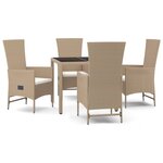 vidaXL Ensemble à manger de jardin avec coussins 5Pièces Beige poly rotin