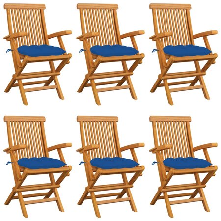 vidaXL Chaises de jardin avec coussins bleu lot de 6 Bois teck massif