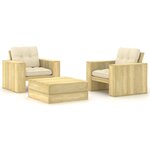 vidaXL Salon de jardin 3 Pièces avec coussins bois de pin imprégné