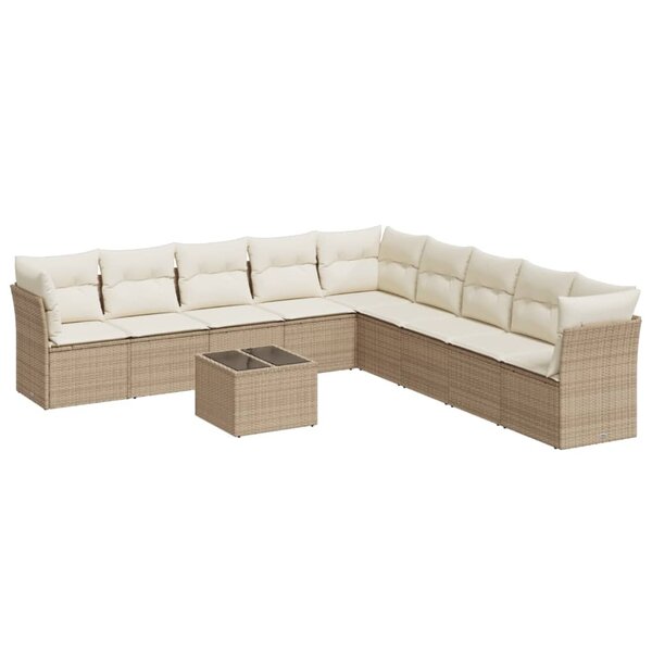vidaXL Salon de jardin avec coussins 10 Pièces beige résine tressée