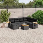 vidaXL Salon de jardin 8 Pièces avec coussins noir résine tressée