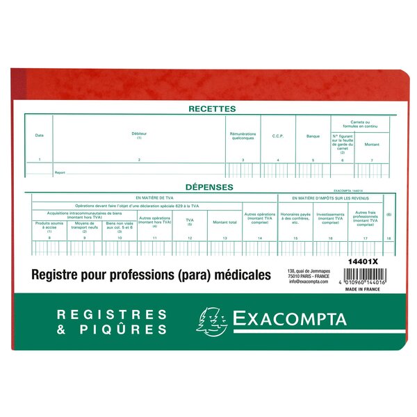 Piqûre Recettes Et Dépenses - Professions Libérales - Non Assujetties À La Tva - Texte Fr - 60 Pages - Blanc - Exacompta