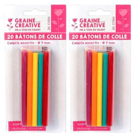 40 bâtonnets de colle pour pistolet à colle Ø 7 mm - Couleurs