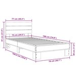 vidaXL Cadre de lit chêne fumé 75x190 cm bois d'ingénierie et métal
