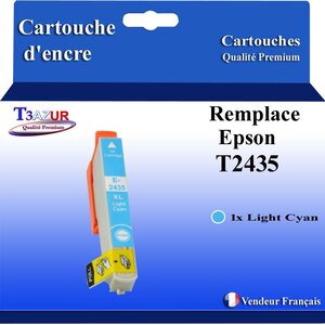 T3AZUR- Cartouche Compatible avec Epson 24XL 24 XL remplace Epson Expression Photo XP55 XP750 XP760 XP850 XP860 XP950 XP960 XP970 Light Cyan