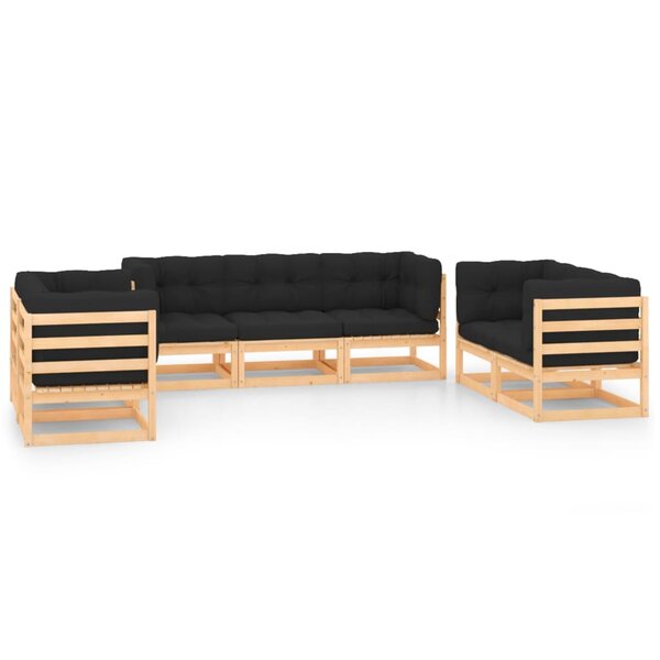 vidaXL Salon de jardin 7 Pièces avec coussins Bois de pin massif