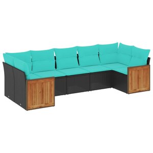 vidaXL Salon de jardin 7 Pièces avec coussins noir résine tressée