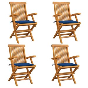 vidaXL Chaises de jardin et coussins bleu royal lot de 4 Bois de teck