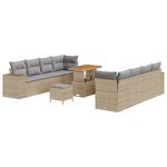 Ensemble de canapé de jardin 11 pièces avec coussins Beige Poly Rattan Acacia