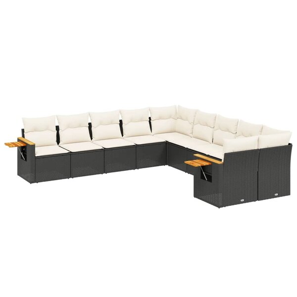 vidaXL Salon de jardin 10 Pièces avec coussins noir résine tressée