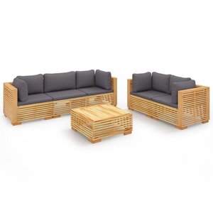vidaXL Salon de jardin 6 Pièces avec coussins Bois de teck solide