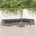 vidaXL Salon de jardin 9 Pièces avec coussins Gris Résine tressée