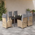 vidaXL Ensemble à manger de jardin et coussins 7 Pièces beige poly rotin