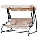 Balancelle de jardin convertible 3 places inclinaison toit réglable 2 tablettes + matelas 2L x 1 2l x 1 64H m métal époxy noir polyester beige