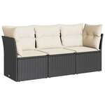 vidaXL Salon de jardin 3 Pièces avec coussins noir résine tressée